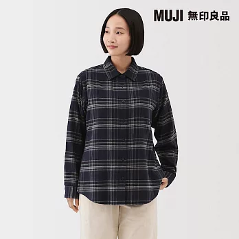 【MUJI 無印良品】女雙面起毛法蘭絨標準領長袖襯衫 S 煙燻綠格紋