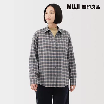 【MUJI 無印良品】女雙面起毛法蘭絨標準領長袖襯衫 S 深灰格紋
