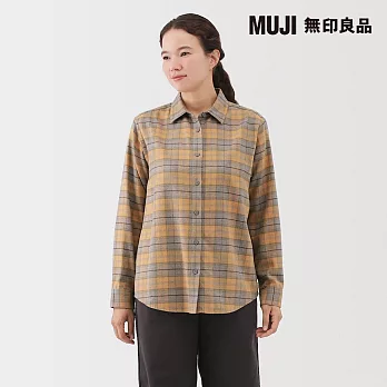 【MUJI 無印良品】女雙面起毛法蘭絨標準領長袖襯衫 S 芥黃格紋