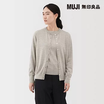 【MUJI 無印良品】女水洗羊毛高密織圓領開襟衫 M 粉米