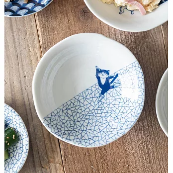 【日本Yamani】美濃燒｜貓咪文樣 陶瓷淺盤16.5cm ‧ 冰裂紋