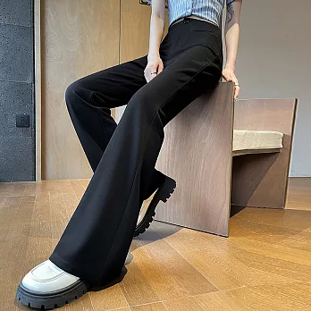 【MsMore】 彈力微喇褲貼腿垂感西裝顯瘦修身休閒喇叭褲# 126240 M 黑色