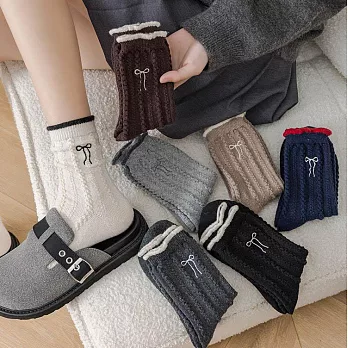 【Missking 1983】蝴蝶結刺繡羊毛中筒襪堆堆襪 (4雙組)