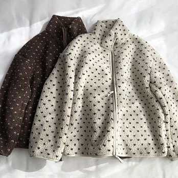 【ACheter】 波點羊羔絨加厚外套立領拉鍊保暖衣# 126551 L 咖色