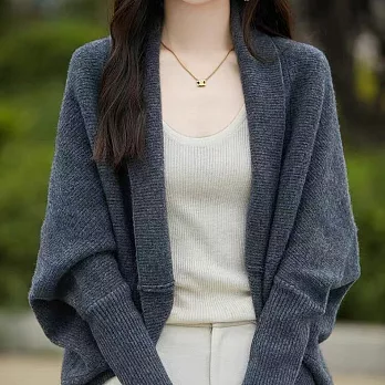 【MsMore】 韓系羊毛感繭型針織披肩寬鬆蝙蝠袖斗篷毛衣外套# 126360 FREE 灰色