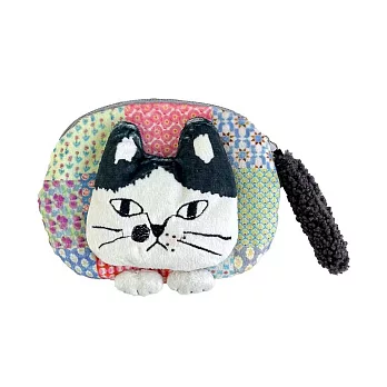【Kusuguru Japan】日本眼鏡貓 零錢包 立體貓尾巴小碎花格子小物收納包 Matilda-san -黑色