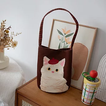 【JP生活館 】韓國小眾貓咪格子水桶包   * 小白猫