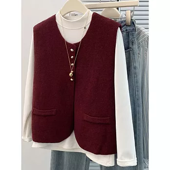 【MsMore】 小香風針織氣質背心毛衣外套# 126998 FREE 紅色