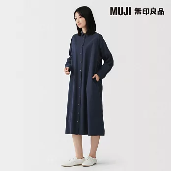 【MUJI 無印良品】女水洗平織布襯衫式洋裝 S 暗藍