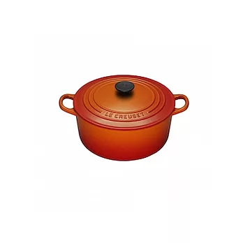 LE CREUSET－圓形鑄鐵鍋（火焰橘．直徑22cm）