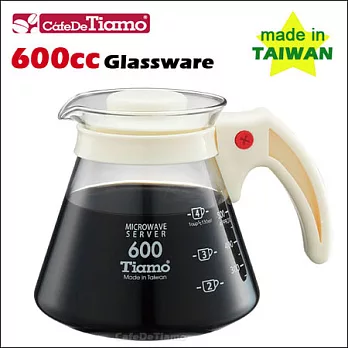 CafeDeTiamo 耐熱玻璃壺 600cc (白色5杯份) 塑膠把手 (HG2295 W)