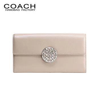 《COACH》新款 米色皮革鏤空壓扣長夾