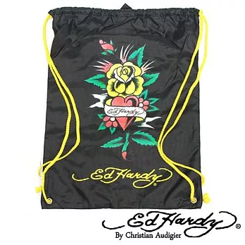 ED Hardy 印刷玫瑰愛心多功能背袋黑色款(收納包)