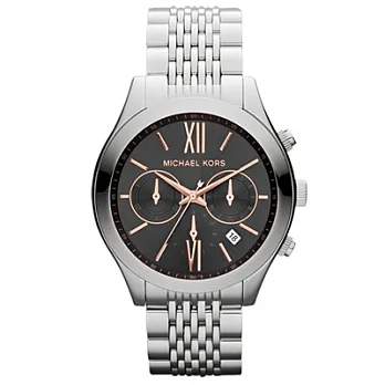 Michael Kors 趨勢潮流三眼都會腕錶(鋼帶-銀黑)