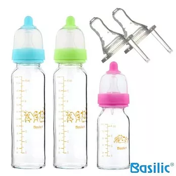 【貝喜力克】防脹氣晶鑽玻璃奶瓶組(無鉛玻璃版)奶嘴尺寸：S*2