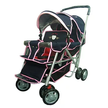 IAN BABY 899F2抗UV加大鋁合金雙人座嬰兒車(深藍粉/深藍紅/果綠)/台灣製深藍/粉