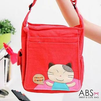 ABS貝斯貓 微笑貓咪打招呼 可肩背斜背兩用拼布側包 (甜心粉) 88-020