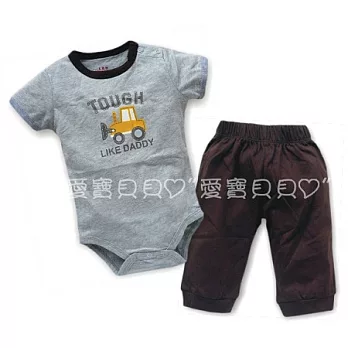 男生款短袖哈衣套裝 肩釦 包屁衣+褲子 套裝 家居服 2件組套裝(灰色車車)18M灰色車車