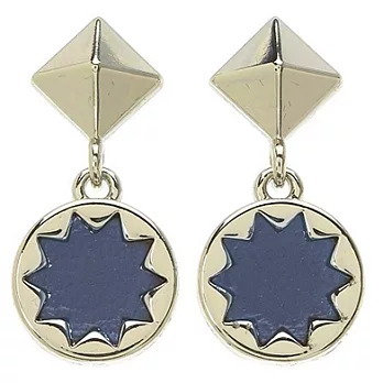 House of Harlow 1960 鉚釘太陽神銀色耳環 深藍色皮革 Pyramid Sunburst Earrings