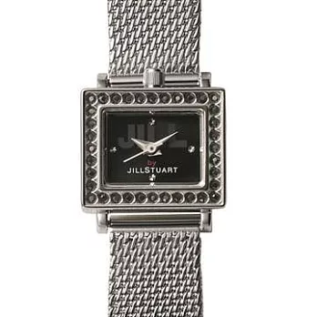 【JILL STUART】Jill by DECO MESH系列晶鑽方型框錶款 (銀/黑鑽 JISILDM003)