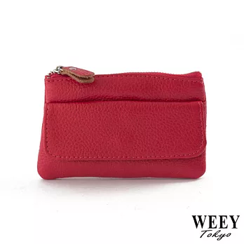 WEEY 簡約典雅軟質真皮零錢包 鑰匙包 (梅紅)GM0075(梅紅)