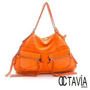 【Octavia 8 真皮】鍾情 雙皮帶車線半月機車包 -超模桔超模桔