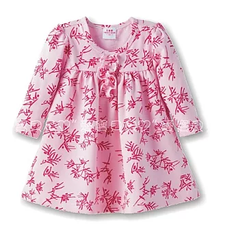 長袖小童小洋裝 肩釦 傘狀 A字裙 長版上衣 連身裙 娃娃裝(粉色小花/紅色條紋/紅色圖騰/藍色條紋)12M粉色小花