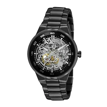 Kenneth Cole 氣勢磅礡雙面鏤空機械錶-黑