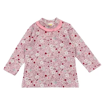 【愛的世界】MY BABY 小兔花園系列荷葉領肩扣套頭衫-台灣製-80粉紅色