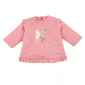 【愛的世界】MYBABY小兔花園系列純棉舖棉兩面穿長袖上衣-台灣製-95粉紅色