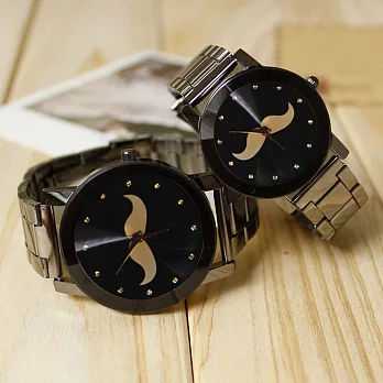 KEVIN K-2068英倫風情 黑面翹鬍子 藝術個性造型腕錶(大型)