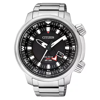 CITIZEN Eco-Drive  雙層霸氣日期顯示腕錶-黑X銀