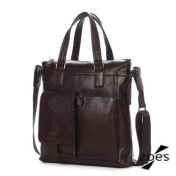 【Zoe&rsquo;s】嚴選頭層牛皮 荔枝紋 雙口袋 兩用隨身包(經典棕)