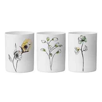 北歐生活 Bloomingville 春日小花白陶花器三入組
