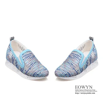 EOWYN．2015時尚簡約新款鏤空撞色舒適百搭內增高平底包鞋/涼鞋/休閒鞋EMD00853-94/3色/34-39碼現貨+預購藍色34