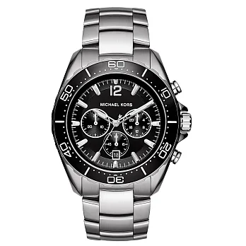 Michael Kors 巡戈海艦三眼計時腕錶-黑x銀