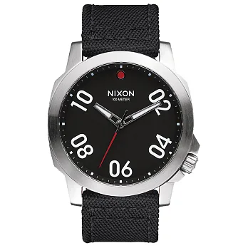 NIXON RANGER星際領航員時尚潮流腕錶-銀框黑x帆布帶