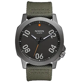 NIXON RANGER星際領航員時尚潮流腕錶-深灰x墨綠色帆布帶