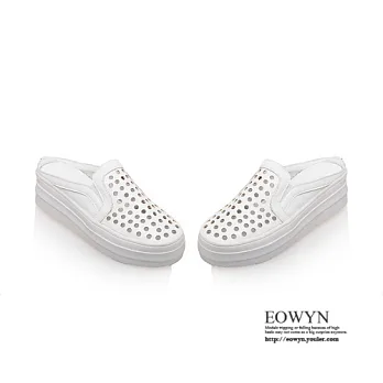 EOWYN．2015時尚新款潮流女鞋韓版休閒圓頭鏤空舒適平底拖鞋/涼鞋EMD00962-65/2色/34-39碼現貨+預購白色34