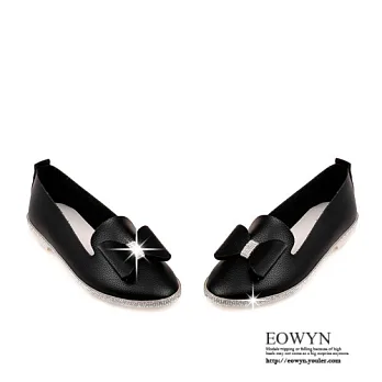 EOWYN．日韓系時尚繽紛性感舒適甜美蝴蝶結水鑽圓頭百搭平底包鞋/娃娃鞋EMD01110-69/3色/34-39碼現貨+預購黑色34