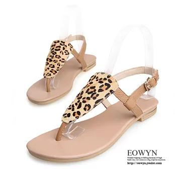 EOWYN．歐美時尚簡約優雅舒適甜美豹紋釦環百搭平底夾腳涼鞋EMD01135-58/1色/34-39碼現貨+預購杏色34