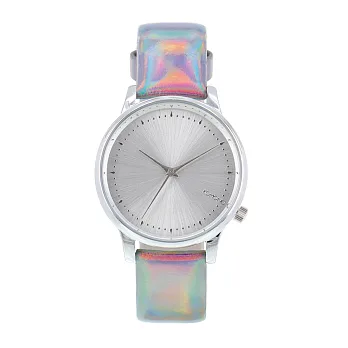 KOMONO EstelleIridescent 經典真皮炫彩腕錶-36mm銀