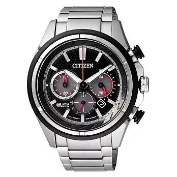 CITIZEN Eco-Drive  分秒競速三眼光動能腕錶-黑框黑