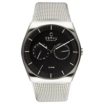 OBAKU 浩瀚星宇雙眼日期腕錶-銀框x黑米蘭帶