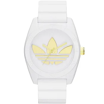 adidas 街潮繽紛三葉休閒腕錶-金面x白帶/中