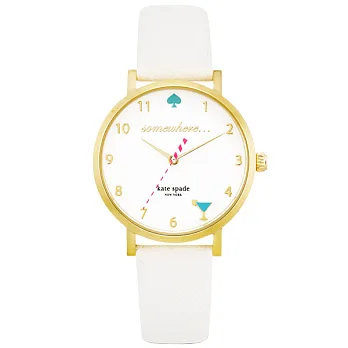 Kate Spade 夢幻馬卡龍下午茶時尚腕錶-金X白