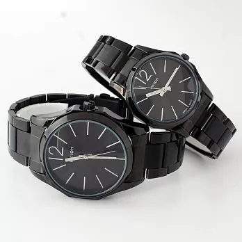 Wilon威龍 1001潮流六角造型黑鐵中性鐵帶錶黑帶銀針-大型