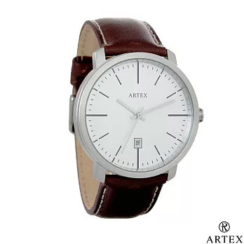 ARTEX 5936真皮手錶-褐色/霧銀42mm 有日期窗
