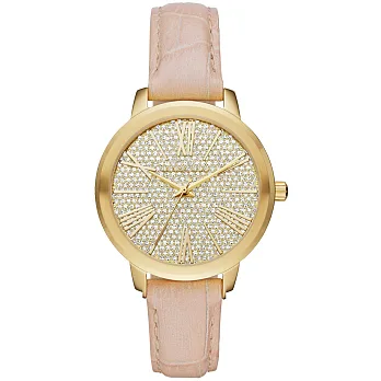 Michael Kors 為愛閃耀晶鑽皮帶錶-淡金x膚色