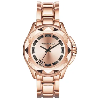KARL LAGERFELD KARL 7系列搖滾星錐三針腕錶-玫瑰金x黑刻度/43mm